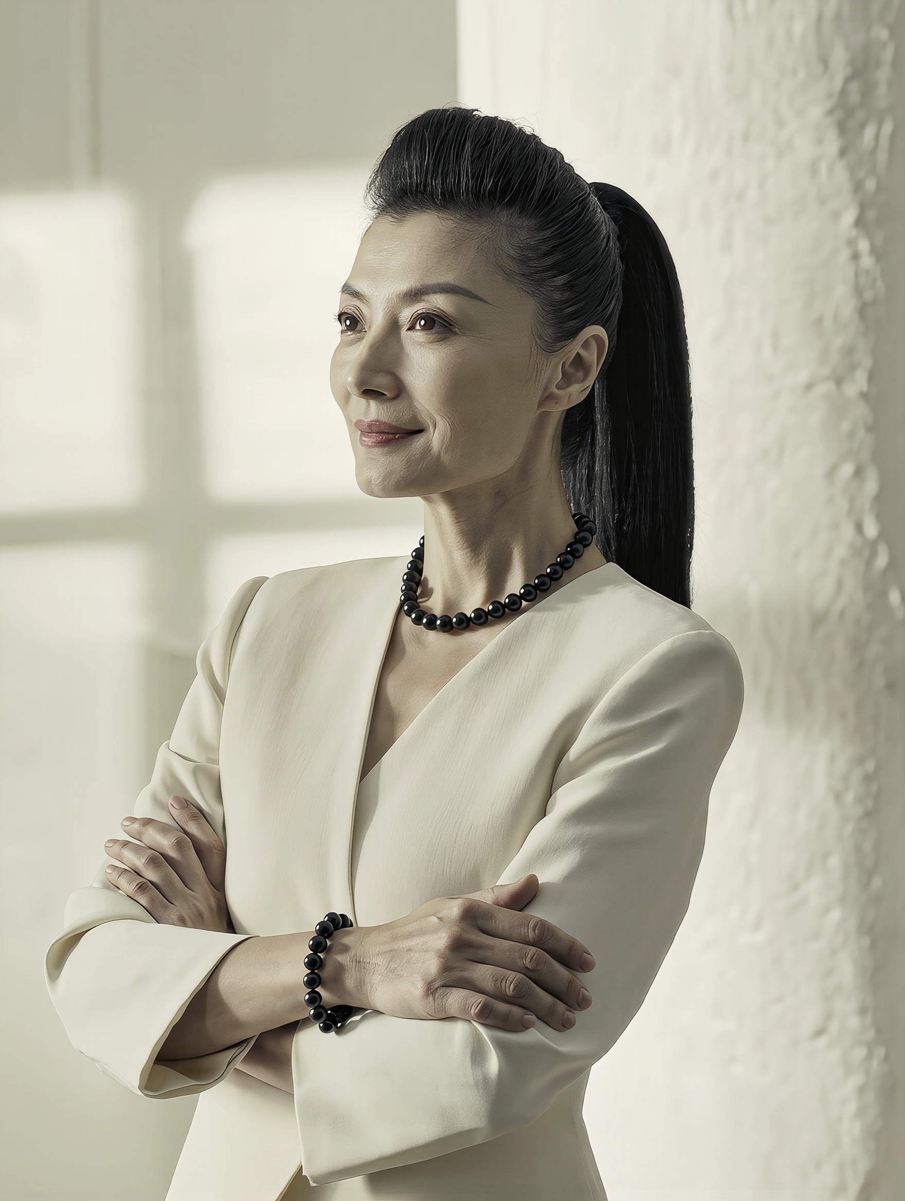 About Us 3 Handcrafted Jewelry by Yuano: A portrait of our founder, Yuan, embodying the sovereign gaze and monastic stillness.