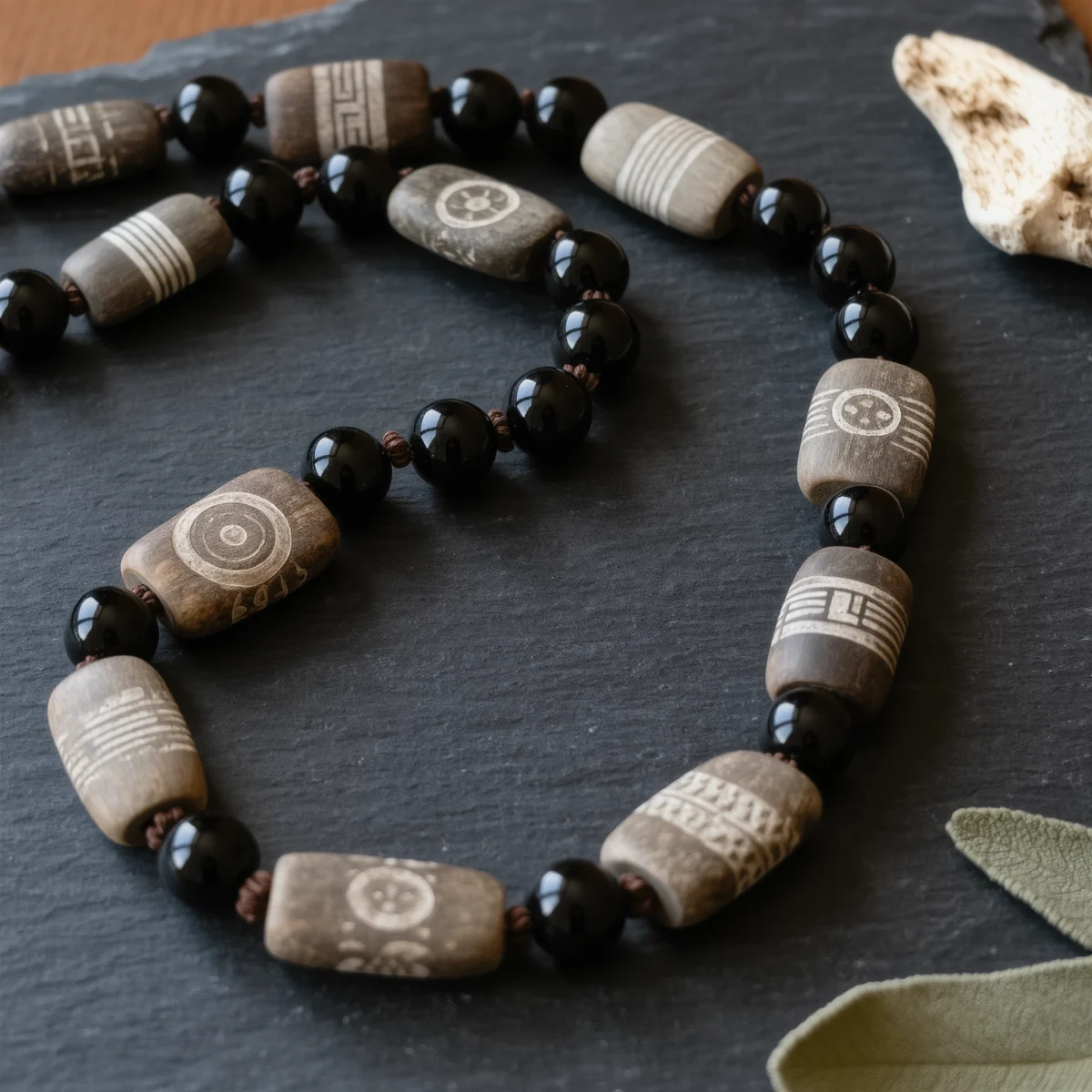 Covenant No. 01 — The Void Primary Narrative Covenant No. 01: The Void hand-knotted necklace featuring Tibet Dzi beads and Tibet Obsidian.