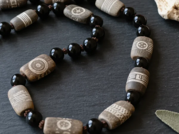 Covenant No. 01 — The Void Primary Narrative Covenant No. 01: The Void hand-knotted necklace featuring Tibet Dzi beads and Tibet Obsidian.