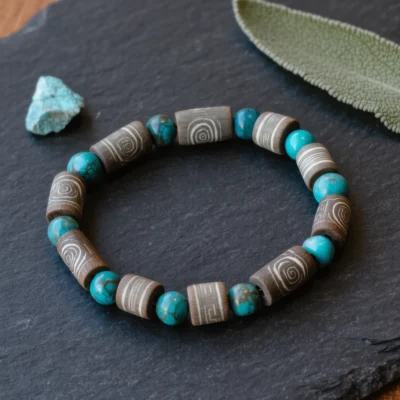 Covenant No. 02 — Cosmic Eye Primary Narrative Covenant No. 02: Cosmic Eye hand-knotted bracelet featuring Tibet Dzi and Hubei Turquoise.