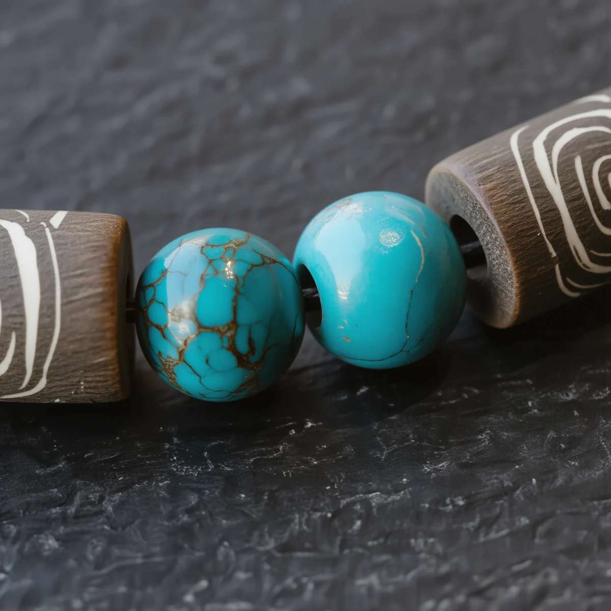 Covenant No. 02 — Mineral Covenant Detail Covenant No. 02 macro detail revealing the etched "eyes" of Tibet Dzi and the iron-rich matrix of Hubei Turquoise.