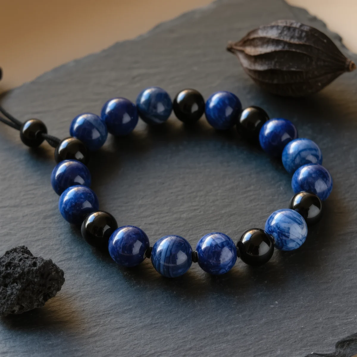 Covenant No. 05 — Astral Path Primary Narrative Covenant No. 05: Astral Path hand-knotted bracelet featuring Henan Kyanite and Tibet Obsidian.