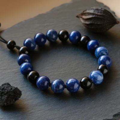 Covenant No. 05 — Astral Path Primary Narrative Covenant No. 05: Astral Path hand-knotted bracelet featuring Henan Kyanite and Tibet Obsidian.