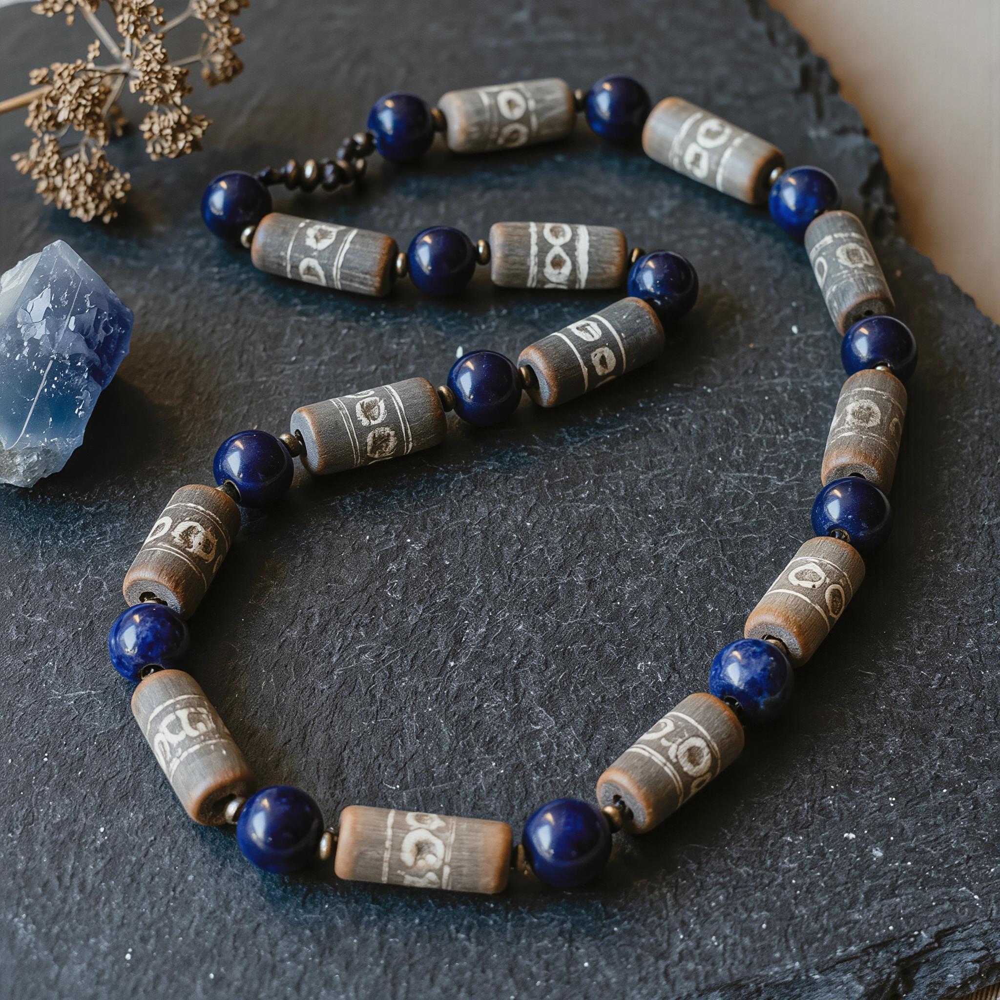 Covenant No. 08: Mystic Knot hand-knotted necklace featuring Tibet Dzi and Henan Kyanite.