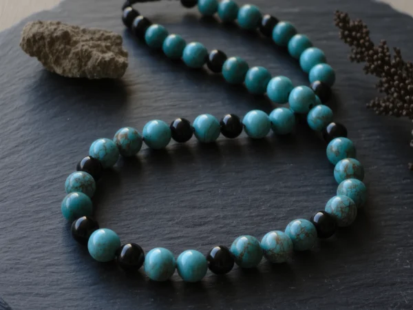 Covenant No. 09 — Third Eye Primary Narrative Covenant No. 09: Third Eye hand-knotted necklace featuring Hubei Turquoise and Tibet Obsidian.