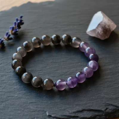 Covenant No. 10: Timeless Insight hand-knotted bracelet featuring Xinjiang Smoky Quartz and Donghai Amethyst.