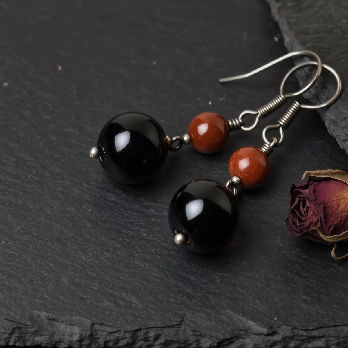yuano-fortress-no-03-eternal-guard-earrings-obsidian-cinnabar-main.webp Fortress No. 03: Eternal Guard hand-knotted earrings featuring Tibet Obsidian and Guizhou Cinnabar.
