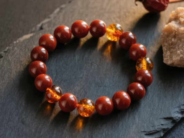 Fortress No. 06 — Crimson Vow Primary Narrative Fortress No. 06: Crimson Vow hand-knotted bracelet featuring Guizhou Cinnabar and Yunnan Tengchong Amber.