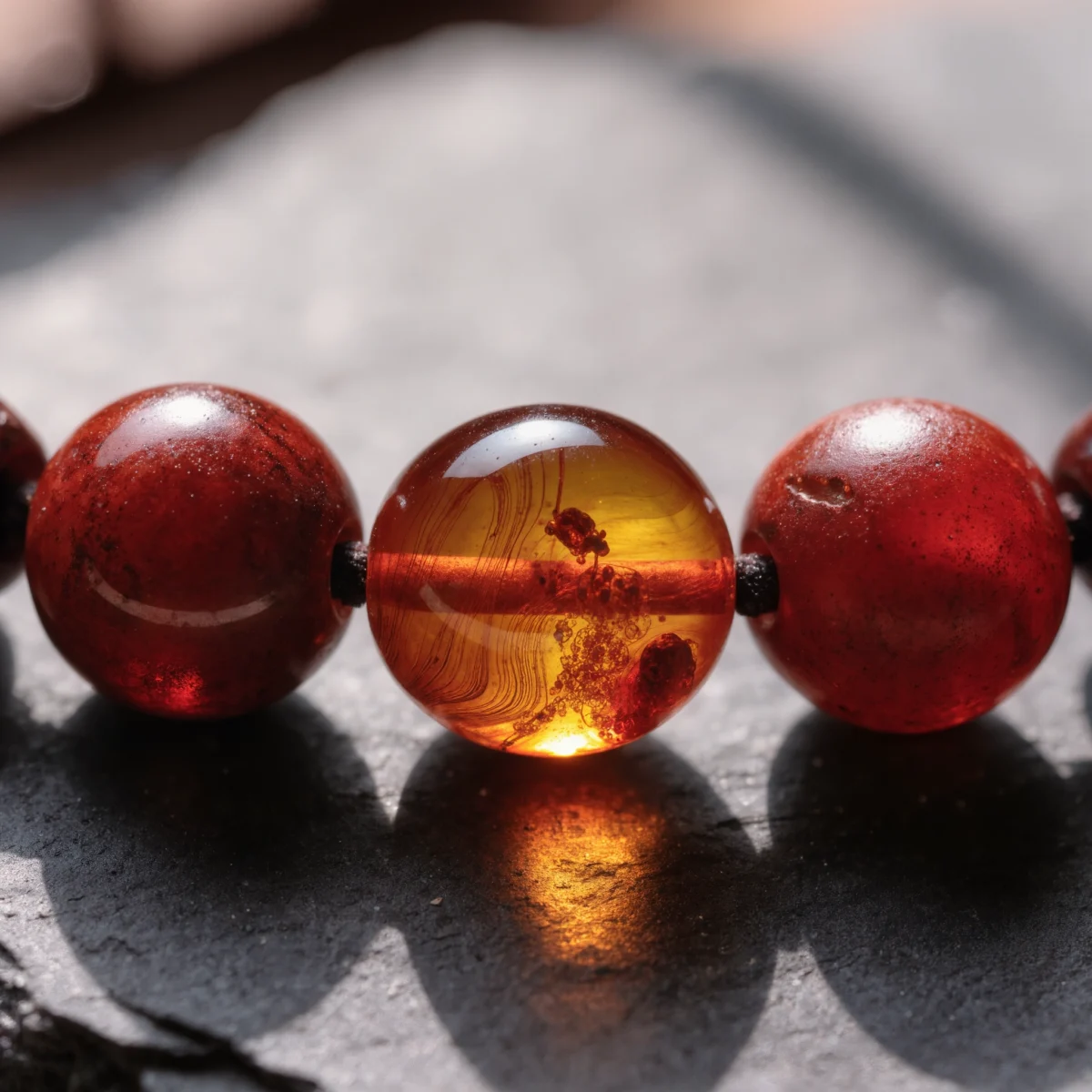 Fortress No. 06 — Mineral Covenant Detail Fortress No. 06 macro detail revealing the dense texture of Guizhou Cinnabar and organic inclusions within Tengchong Amber.