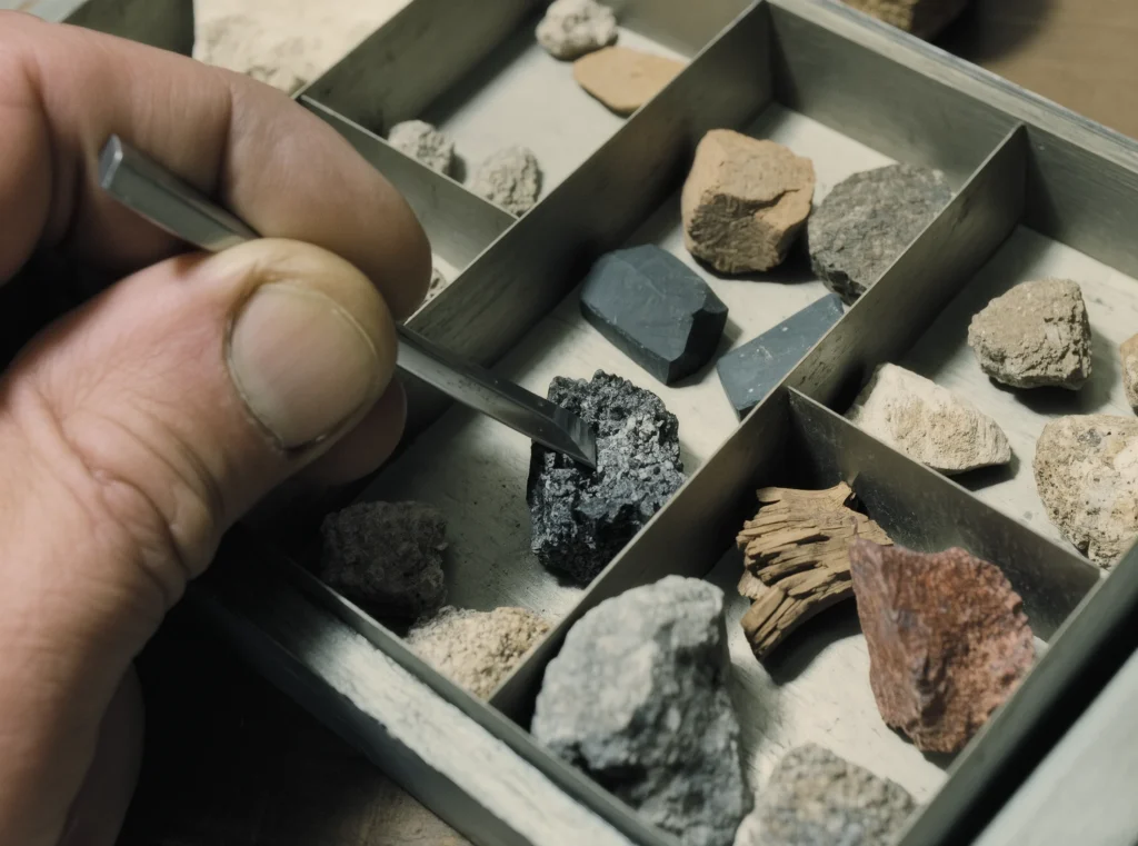 About Us 21 Handcrafted Jewelry by Yuano: Sorting raw obsidian and jasper fragments by hand.