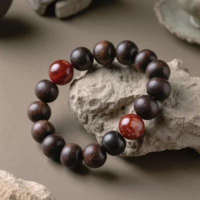 Origin No. 02 — The Tree of Life Product Image Origin No. 02: Hand-knotted Tree of Life bracelet featuring Sichuan Nanhong Agate and Sandalwood.