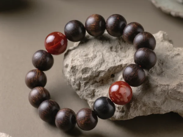 Origin No. 02 — The Tree of Life Product Image Origin No. 02: Hand-knotted Tree of Life bracelet featuring Sichuan Nanhong Agate and Sandalwood.