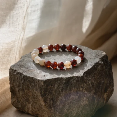 Origin No. 03 — Earth's Pulse Main Product Image Origin No. 03: Hand-knotted Earth's Pulse bracelet featuring Sichuan Nanhong and Anhui White Agate.