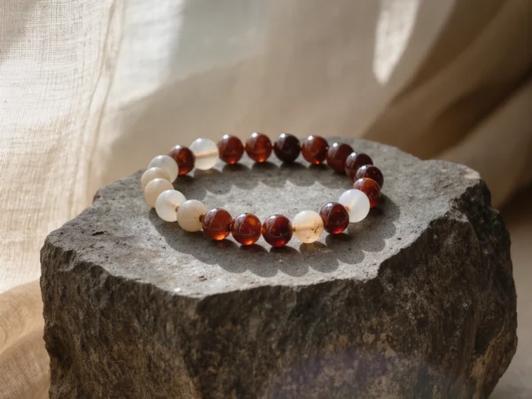 Origin No. 03 — Earth's Pulse Main Product Image Origin No. 03: Hand-knotted Earth's Pulse bracelet featuring Sichuan Nanhong and Anhui White Agate.