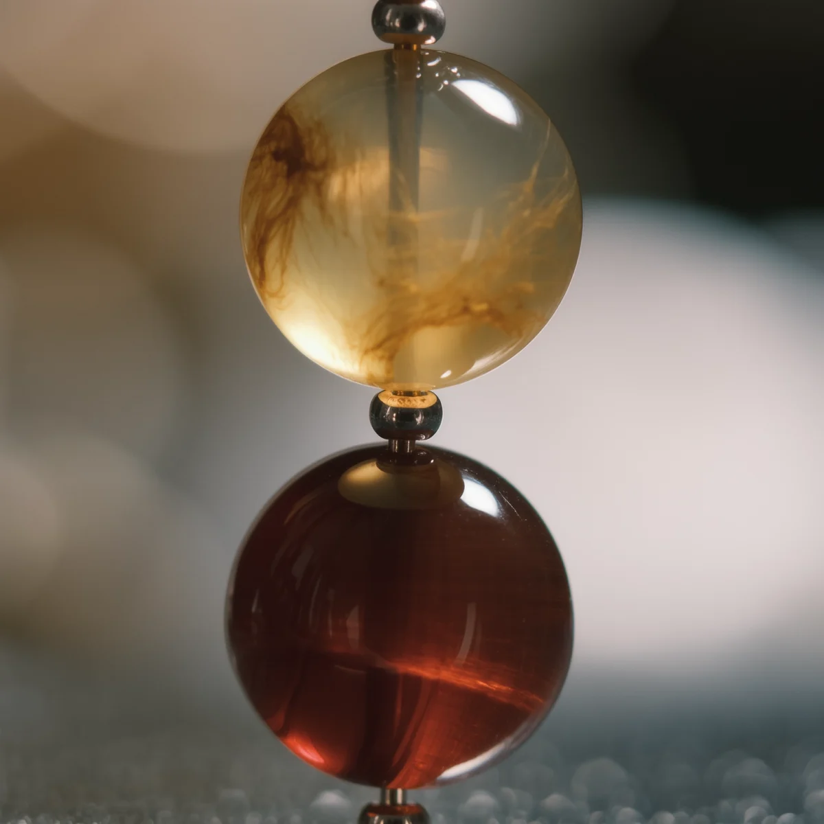 Origin No. 10 — Macro Material Witness Origin No. 10 macro detail revealing the translucent silk fibers of Xinjiang Jinsiyu and the deep cinnabar intensity of Sichuan Nanhong.