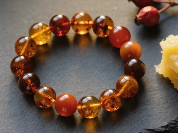 Radiance No. 02 — The Inner Hearth Main Perspective Radiance No. 02: The Inner Hearth hand-knotted bracelet featuring Fushun Amber and Sichuan Nanhong Agate.