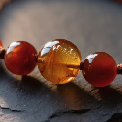 Radiance No. 02 — Material Witness Detail Radiance No. 02 macro detail revealing the prehistoric inclusions in Fushun Amber and the waxy luster of Nanhong Agate.