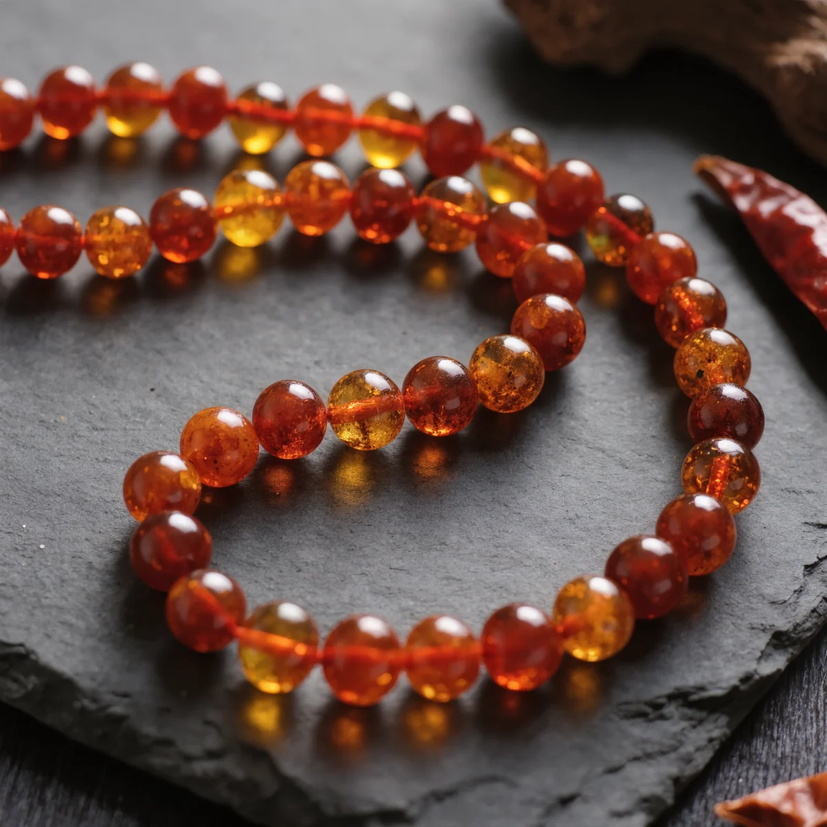 Radiance No. 04 — Flame Seed Primary Narrative Radiance No. 04: Flame Seed hand-knotted necklace featuring Yunnan Tengchong Amber and Sichuan Nanhong.