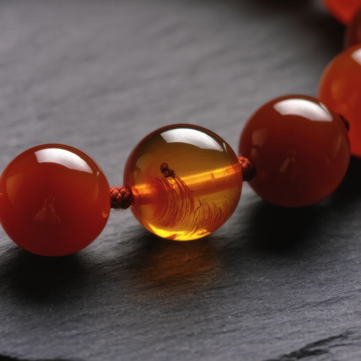 Radiance No. 04 — Microscopic Origin Detail Radiance No. 04 macro detail revealing the dormant fire inclusions in Tengchong Amber and waxy Sichuan Nanhong.