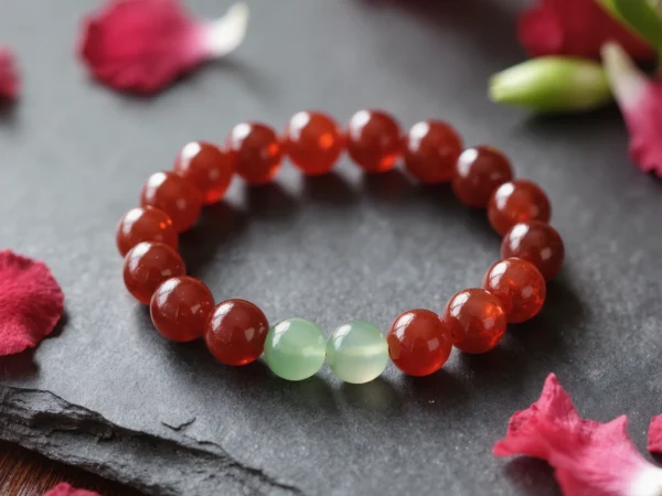 Radiance No. 05 — Vitality Bloom Primary Composition Radiance No. 05: Vitality Bloom hand-knotted bracelet featuring Sichuan Nanhong and Xinjiang Dongling Jade.