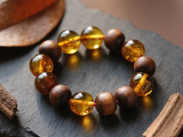 Radiance No. 06 — Amber Glow Primary Composition Radiance No. 06: Amber Glow hand-knotted bracelet featuring Fushun Amber and Hainan Rosewood Tanmu.