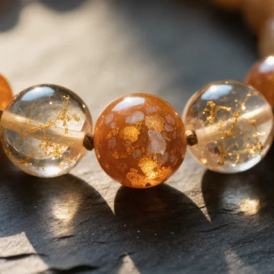 Radiance No. 07 — Mineral Solar Core Detail Radiance No. 07 macro detail revealing the metallic copper platelets in Sunstone and golden rutile needles in Quartz.