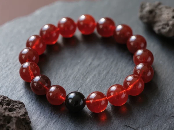 Radiance No. 08 — Molten Core Primary Composition Radiance No. 08: Molten Core hand-knotted bracelet featuring Black Obsidian and Sichuan Nanhong Agate.
