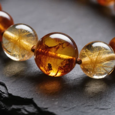 Radiance No. 10 — Mineral Resurrected Heart Detail Radiance No. 10 macro detail revealing the ash-born inclusions in Tengchong Amber and golden quartz filaments.