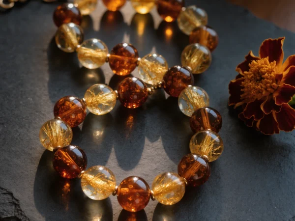 Radiance No. 10 — Phoenix Spirit Primary Narrative Radiance No. 10: Phoenix Spirit hand-knotted necklace featuring Yunnan Tengchong Amber and Donghai Rutilated Quartz.