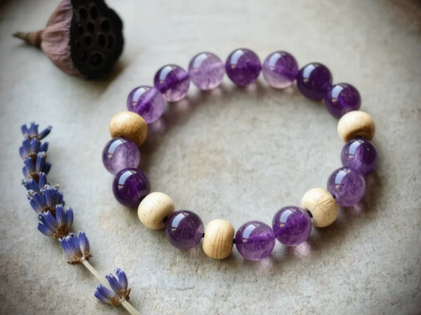 Serenity No. 05 — Deep Compassion Primary Narrative Serenity No. 05: Deep Compassion hand-knotted bracelet featuring Donghai Amethyst and Hainan Bodhi Root.