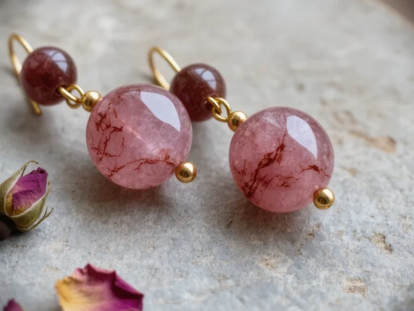 Serenity No. 07 — Quiet Joy Primary Narrative Serenity No. 07: Quiet Joy hand-crafted earrings featuring Anhui Strawberry Quartz and ultra-fine gold.