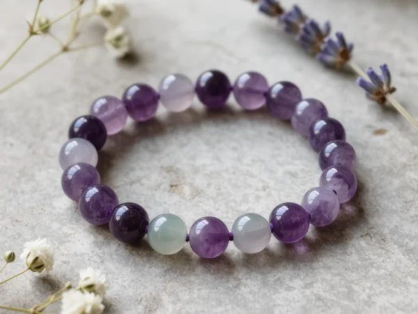 Serenity No. 09 — Soft Stillness Primary Narrative Serenity No. 09: Soft Stillness hand-knotted bracelet featuring Xinjiang Hetian Jade and Donghai Amethyst.