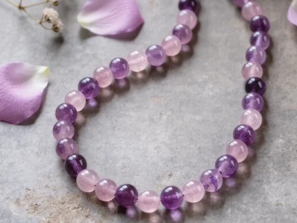 Serenity No. 10 — Celestial Love Primary Narrative Serenity No. 10: Celestial Love hand-knotted necklace featuring Donghai Rose Quartz and Donghai Amethyst.
